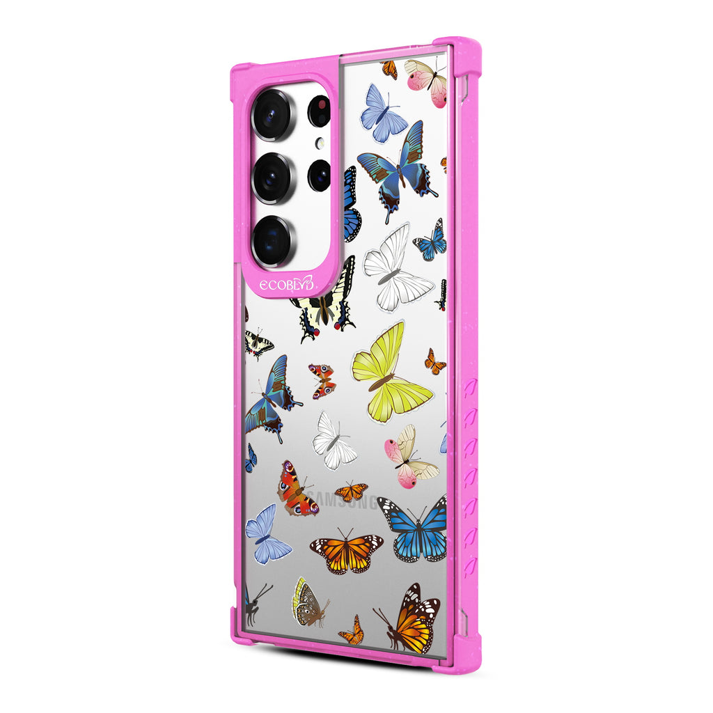 You Give Me Butterflies - Right-side View Of Pink & Clear Eco-Friendly Galaxy S23 Ultra Case