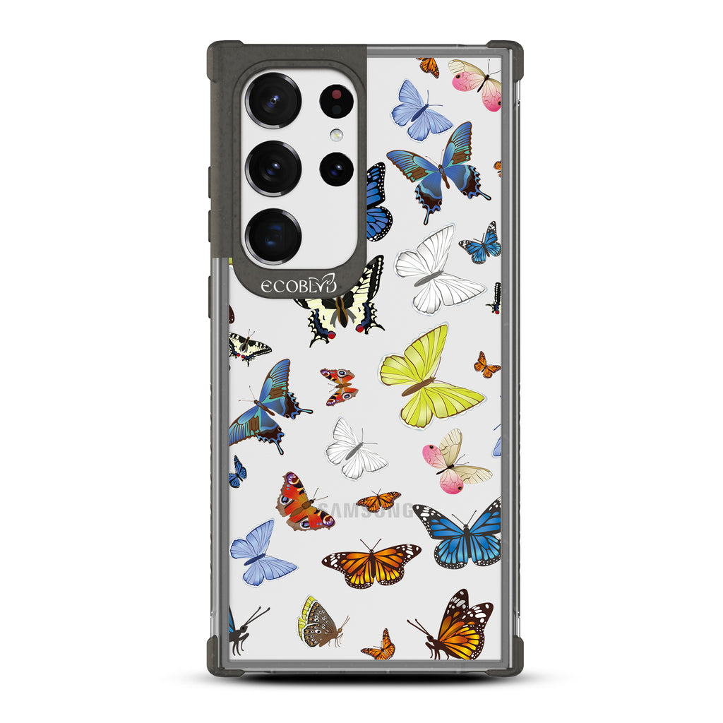 You Give Me Butterflies - Black Eco-Friendly Galaxy S23 Ultra Case With Multicolored Butterflies On A Clear Back