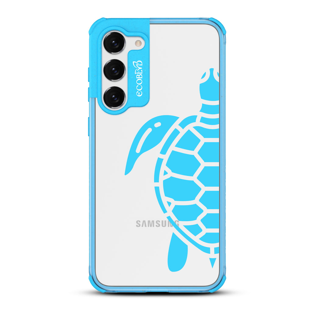 Sea Turtle - Blue Eco-Friendly Galaxy S23 Case With A Minimalist Tropical Sea Turtle Design On A Clear Back