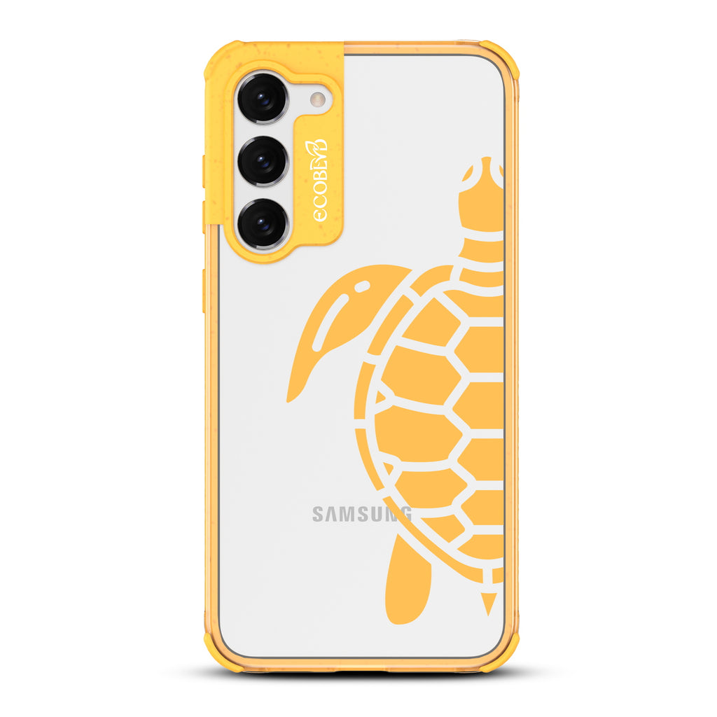 Sea Turtle - Yellow Eco-Friendly Galaxy S23 Case With A Minimalist Tropical Sea Turtle Design On A Clear Back