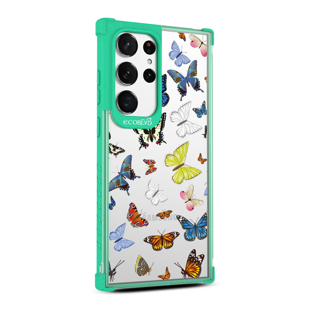 You Give Me Butterflies - Left-side View Of Green & Clear Eco-Friendly Galaxy S23 Ultra Case