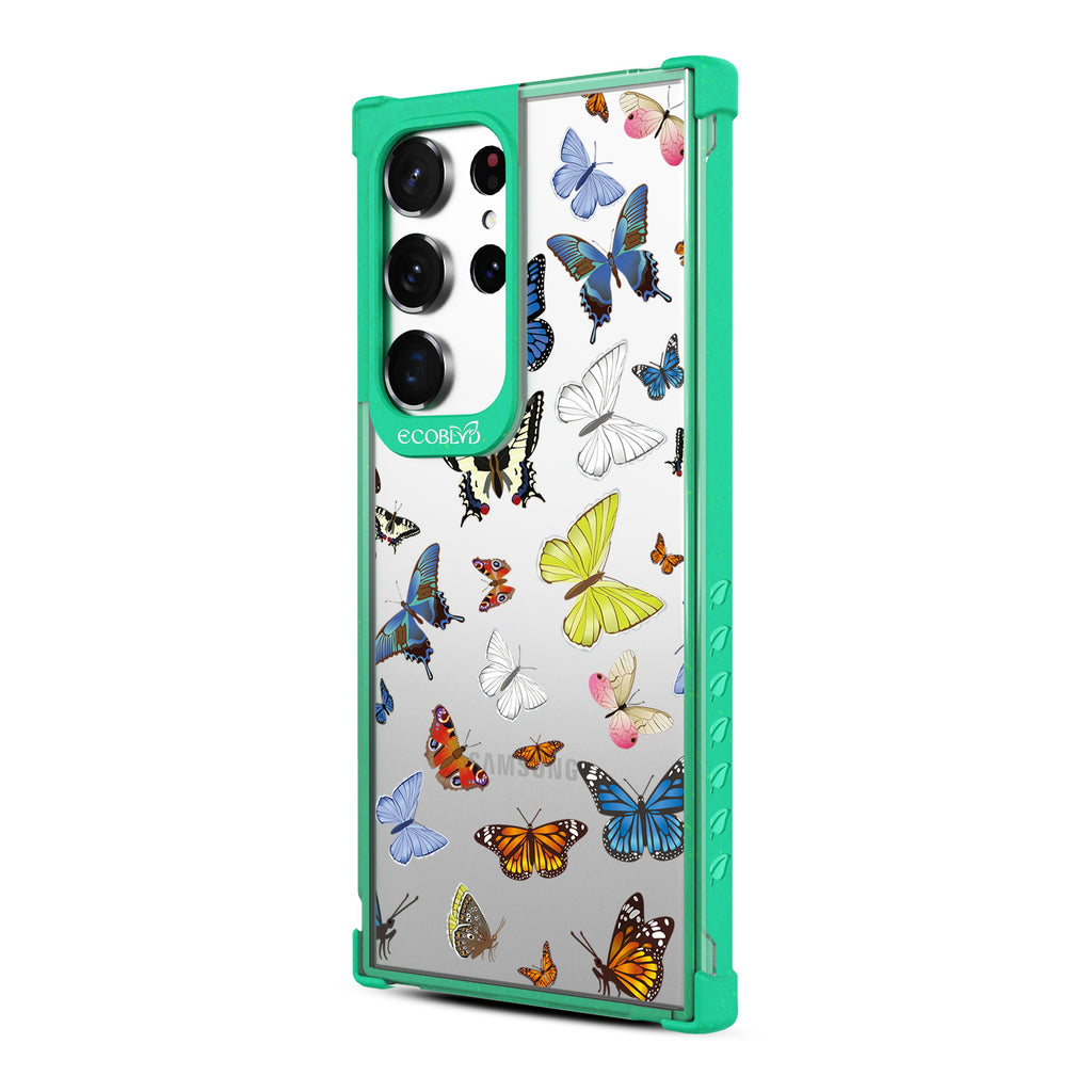 You Give Me Butterflies - Right-side View Of Green & Clear Eco-Friendly Galaxy S23 Ultra Case