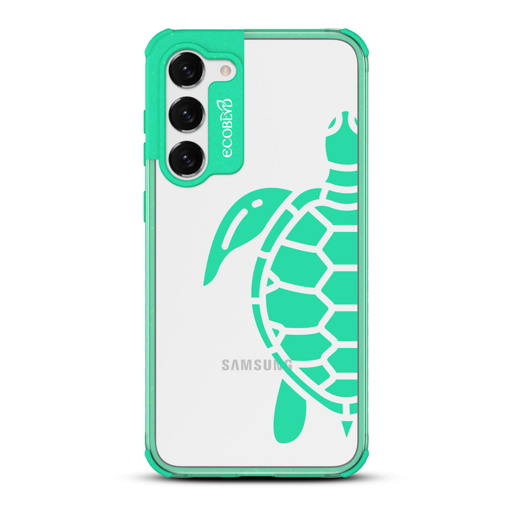 Sea Turtle - Green Eco-Friendly Galaxy S23 Case With A Minimalist Tropical Sea Turtle Design On A Clear Back
