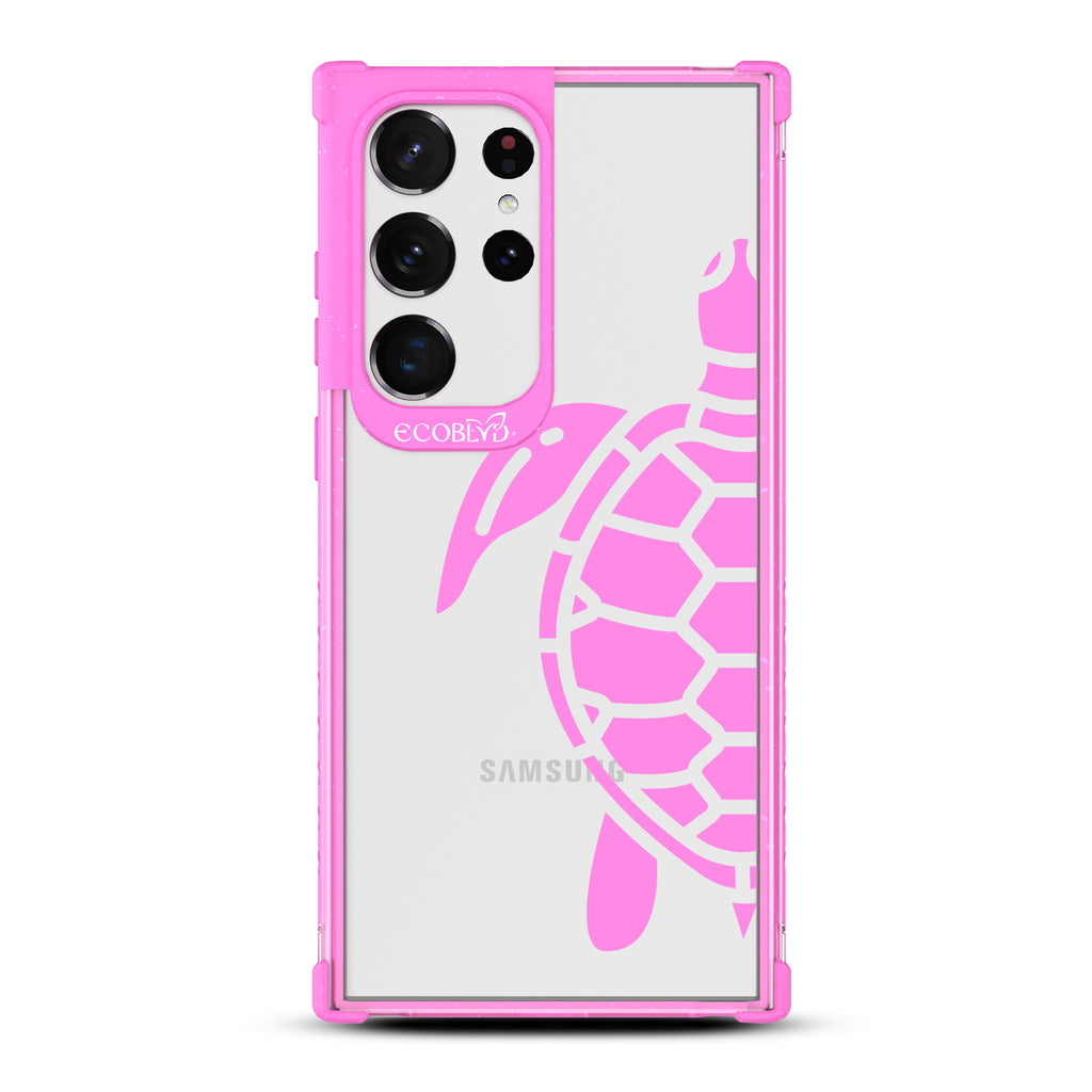 Sea Turtle - Pink Eco-Friendly Galaxy S23 Ultra Case With A Minimalist Tropical Sea Turtle Design On A Clear Back