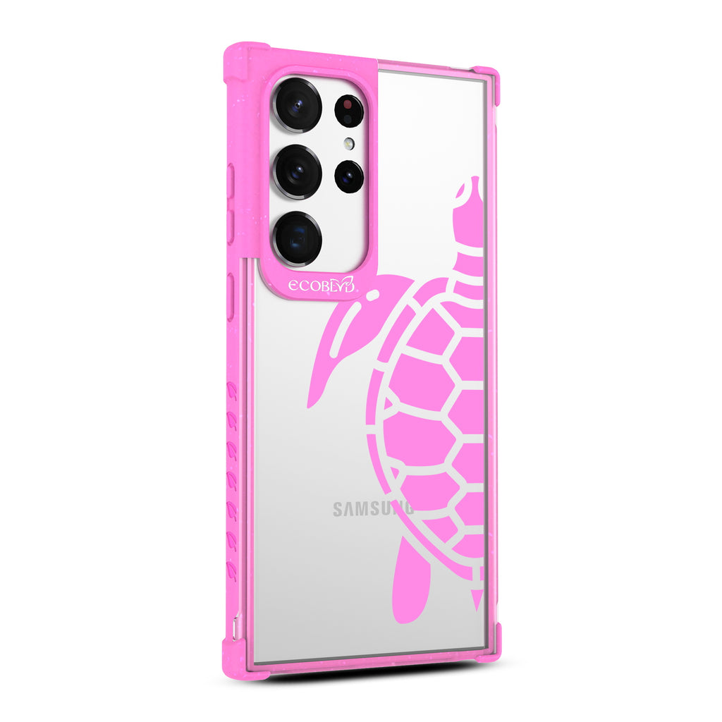 Sea Turtle - Left-side View Of Pink & Clear Eco-Friendly Galaxy S23 Ultra Case