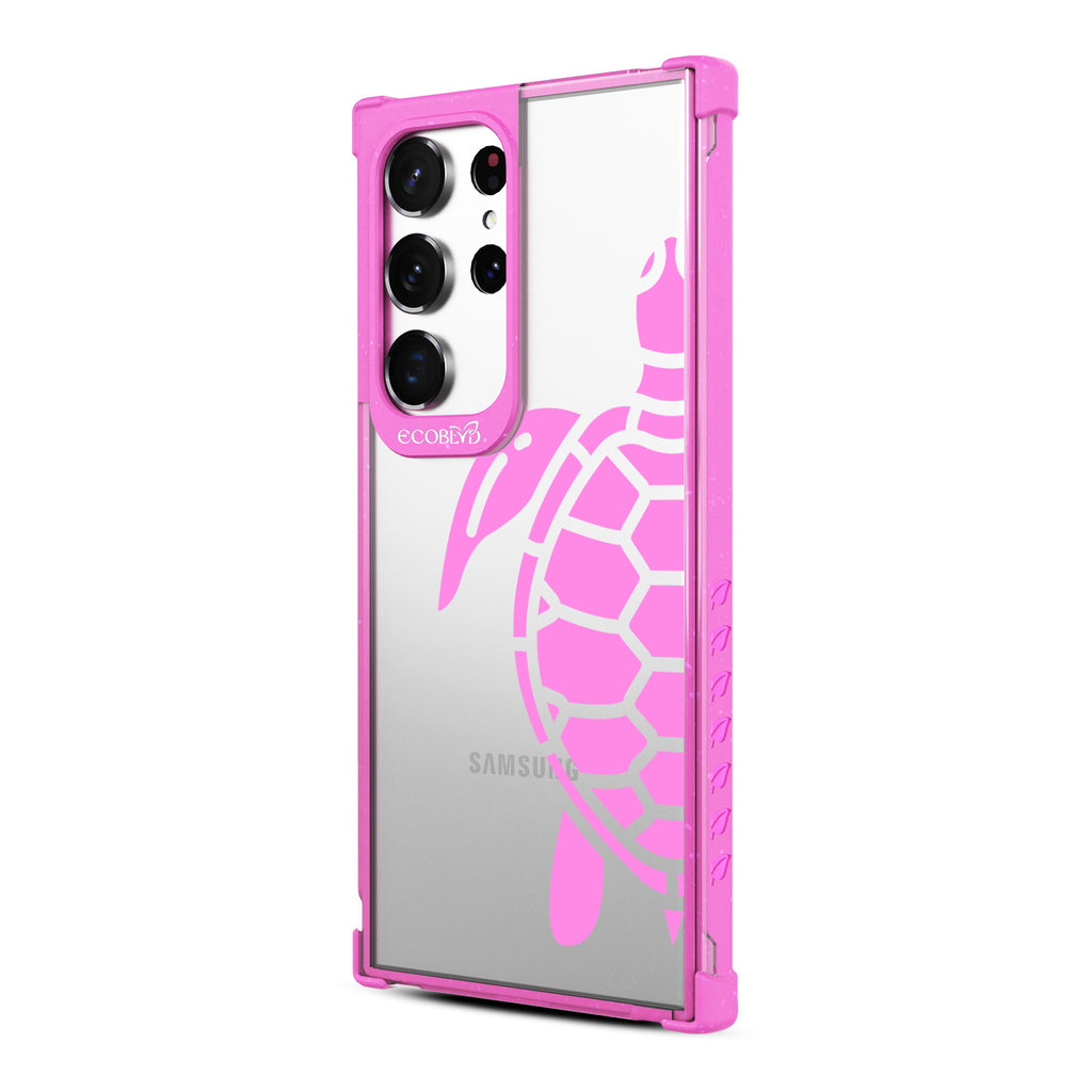 Sea Turtle - Right-side View Of Pink & Clear Eco-Friendly Galaxy S23 Ultra Case