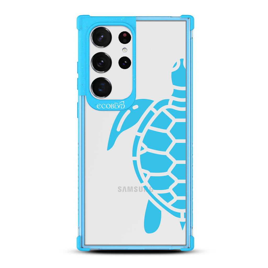 Sea Turtle - Blue Eco-Friendly Galaxy S23 Ultra Case With A Minimalist Tropical Sea Turtle Design On A Clear Back