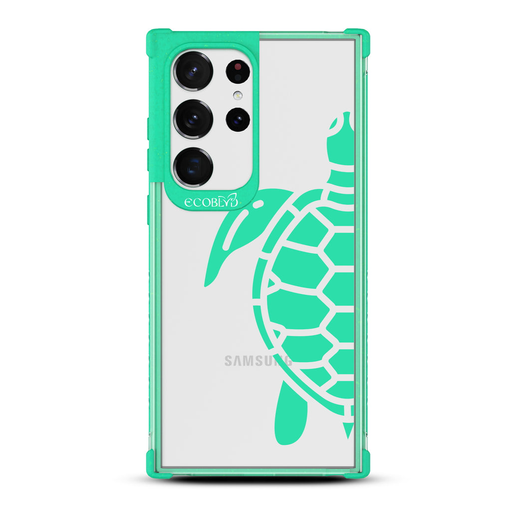 Sea Turtle - Green Eco-Friendly Galaxy S23 Ultra Case With A Minimalist Tropical Sea Turtle Design On A Clear Back
