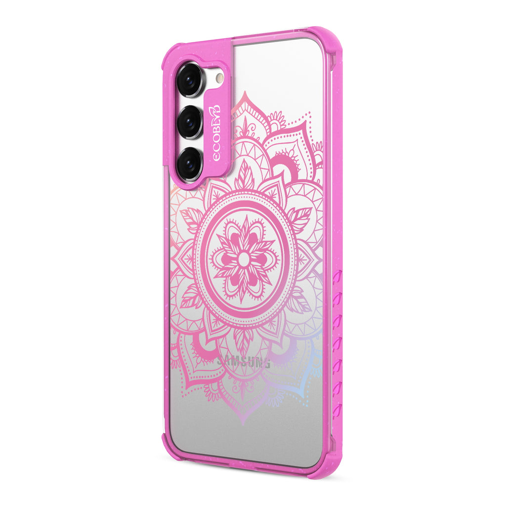 Mandala - Right-side View Of Pink & Clear Eco-Friendly Galaxy S23 Plus Case