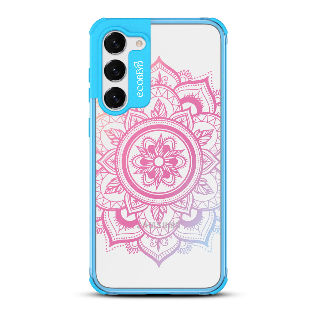 Mandala - Blue Eco-Friendly Galaxy S23 Case With A Pink Lotus Flower Mandala Design On A Clear Back