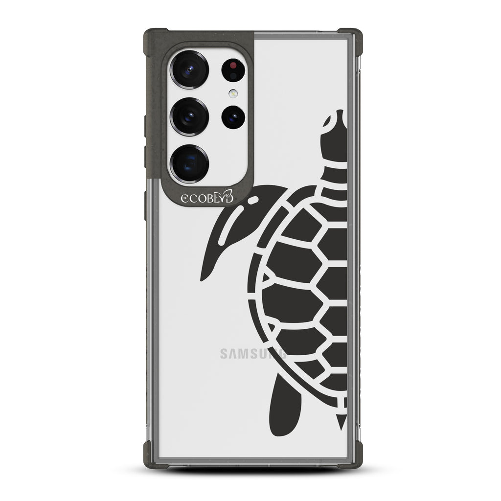 Sea Turtle - Black Eco-Friendly Galaxy S23 Ultra Case With A Minimalist Tropical Sea Turtle Design On A Clear Back