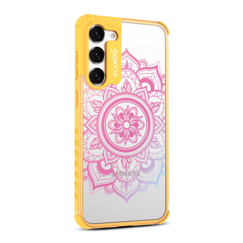 Mandala - Left-side View Of Yellow & Clear Eco-Friendly Galaxy S23 Plus Case
