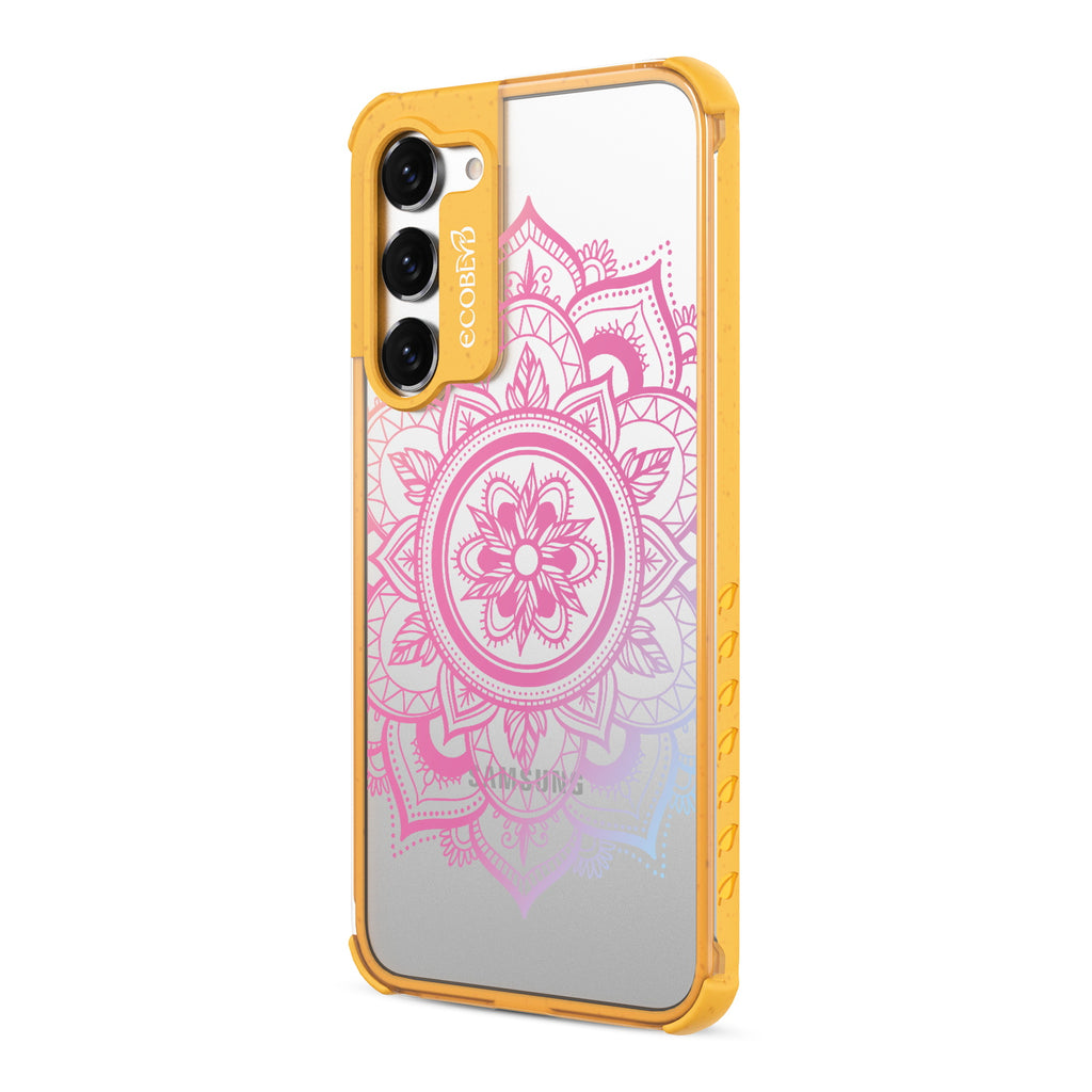 Mandala - Right-side View Of Yellow & Clear Eco-Friendly Galaxy S23 Case