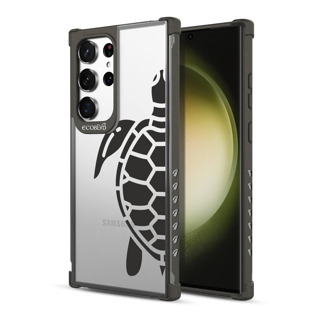Sea Turtle - Back View Of Black & Clear Eco-Friendly Galaxy S23 Ultra Case & A Front View Of The Screen