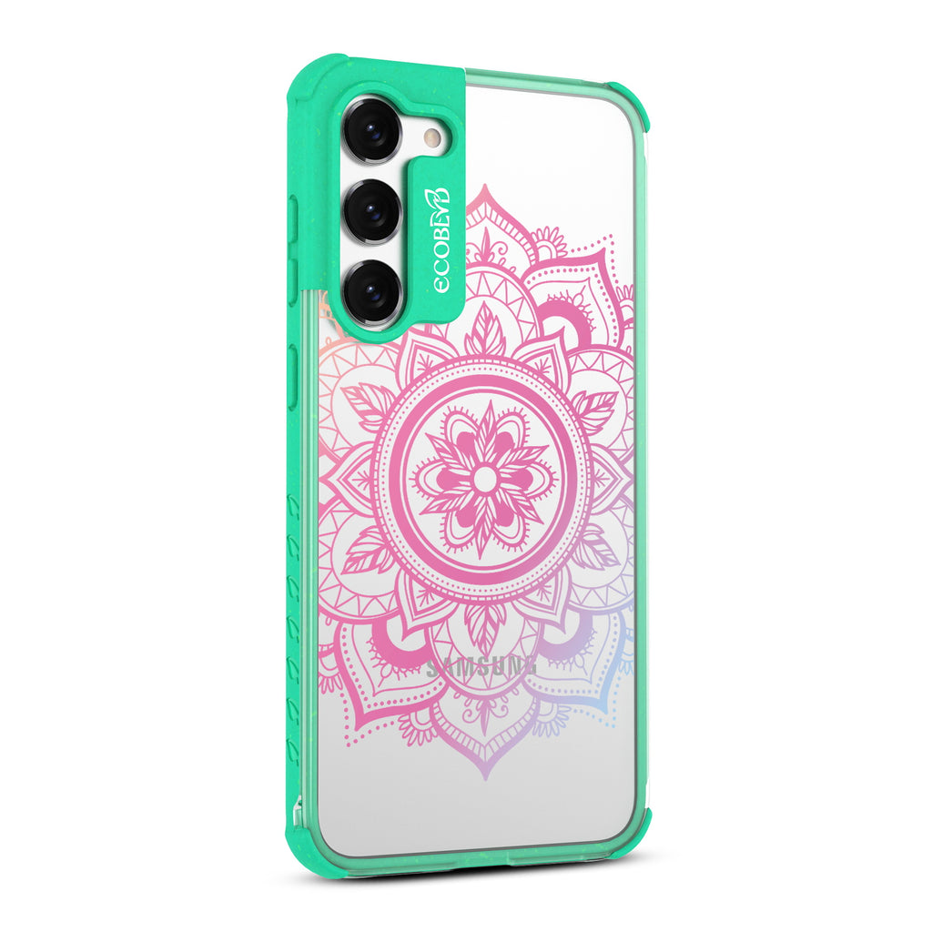 Mandala - Left-side View Of Green & Clear Eco-Friendly Galaxy S23 Plus Case