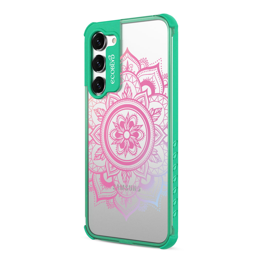 Mandala - Right-side View Of Green & Clear Eco-Friendly Galaxy S23 Plus Case