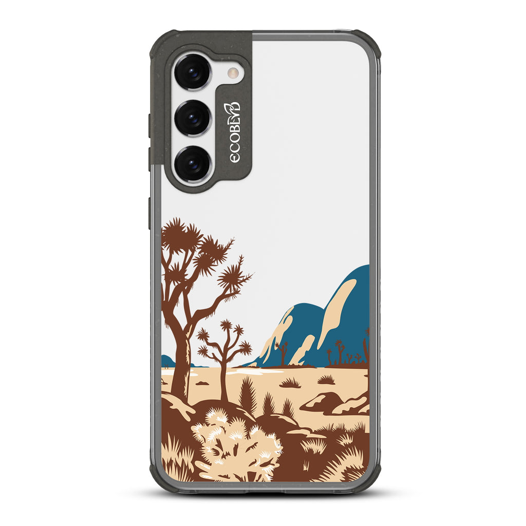 Joshua Tree - Black Eco-Friendly Galaxy S23 Case With Minimalist Joshua Tree Desert Landscape On A Clear Back