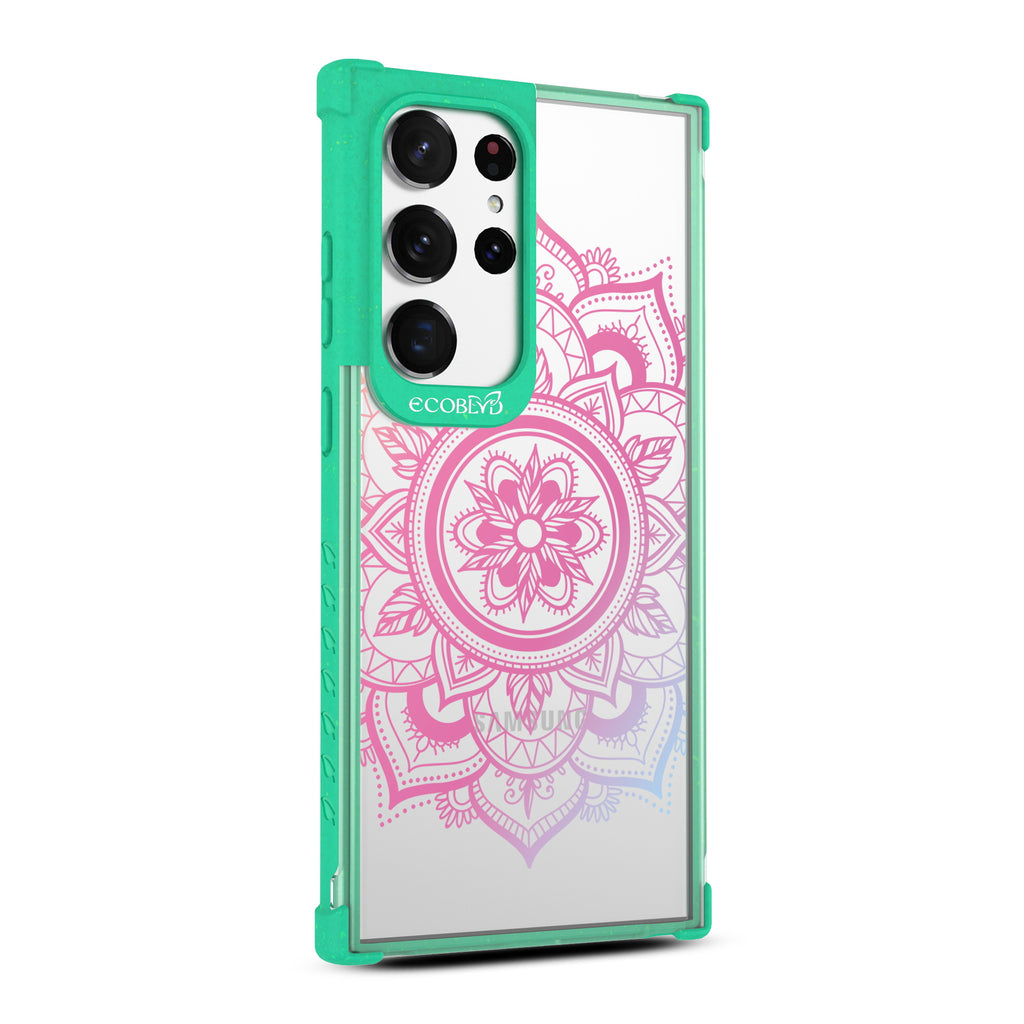Mandala - Left-side View Of Green & Clear Eco-Friendly Galaxy S23 Ultra Case
