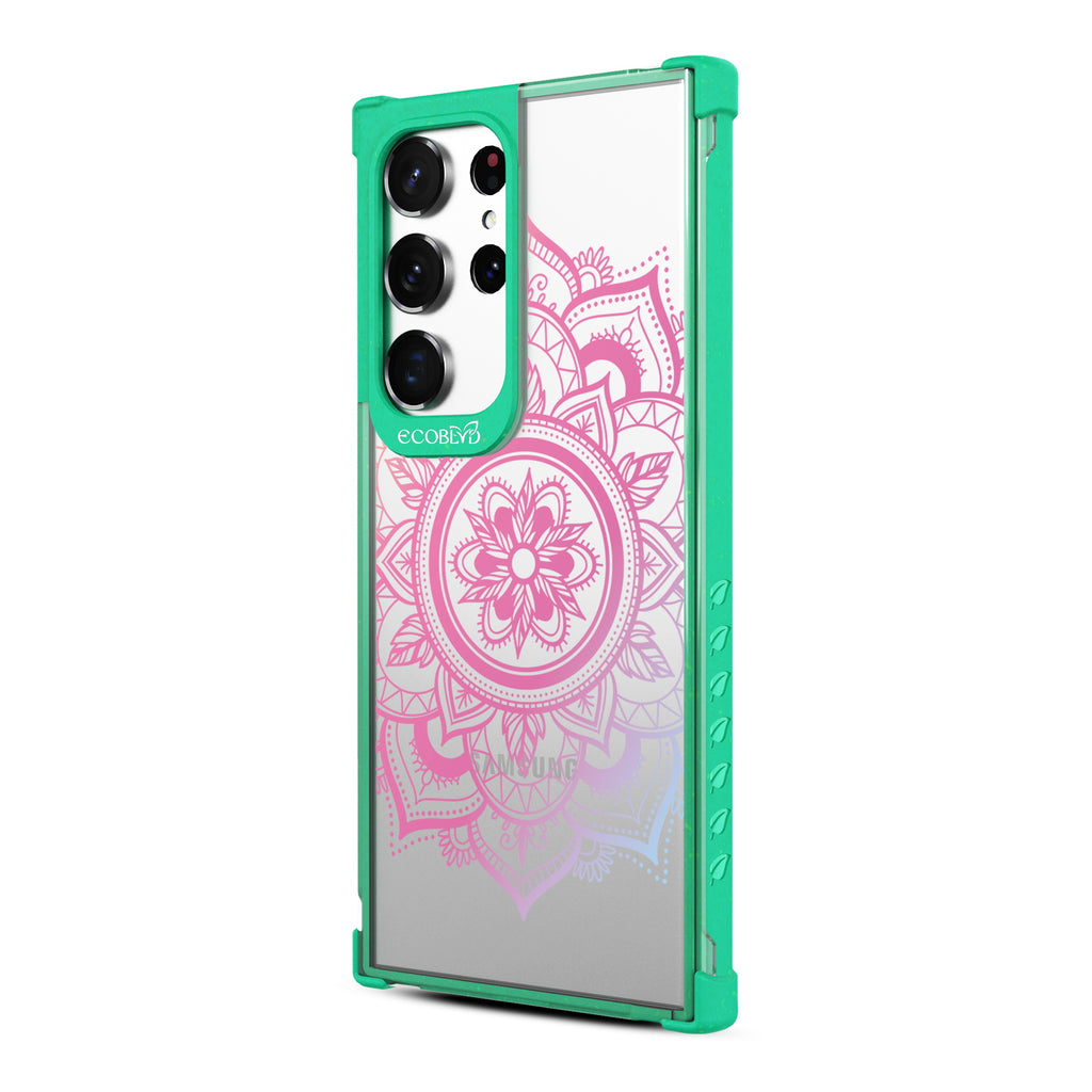 Mandala - Right-side View Of Green & Clear Eco-Friendly Galaxy S23 Ultra Case