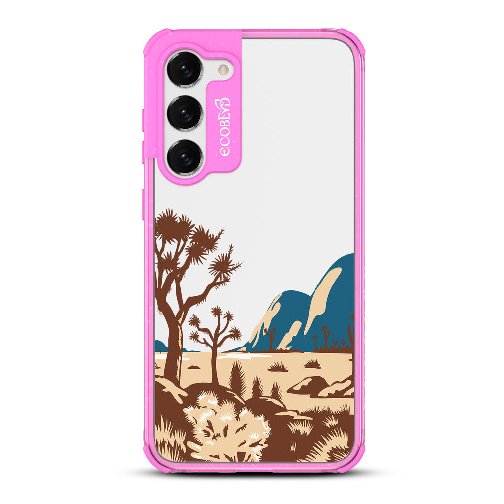 Joshua Tree - Pink Eco-Friendly Galaxy S23 Case With Minimalist Joshua Tree Desert Landscape On A Clear Back