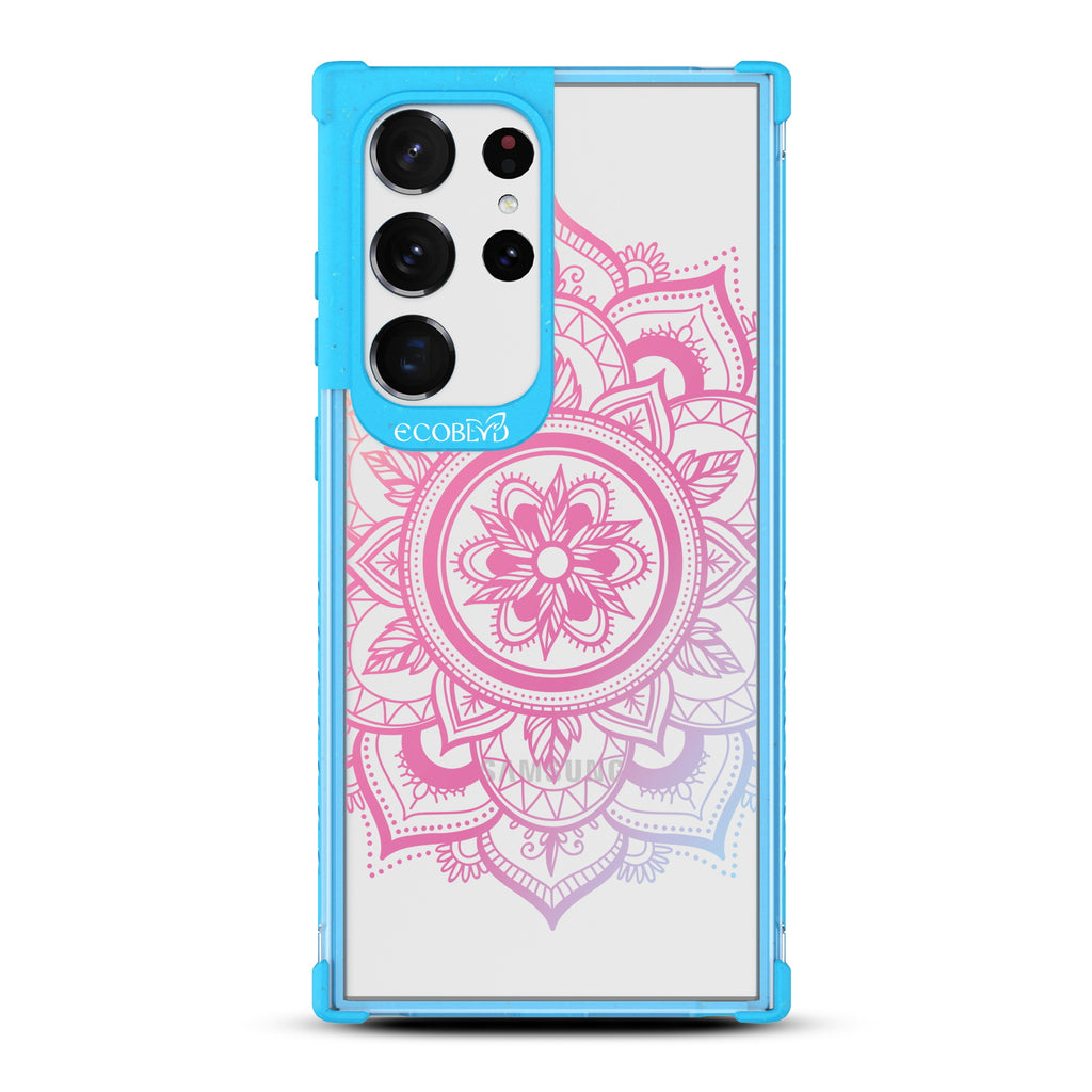 Mandala - Blue Eco-Friendly Galaxy S23 Ultra Case With A Pink Lotus Flower Mandala Design On A Clear Back