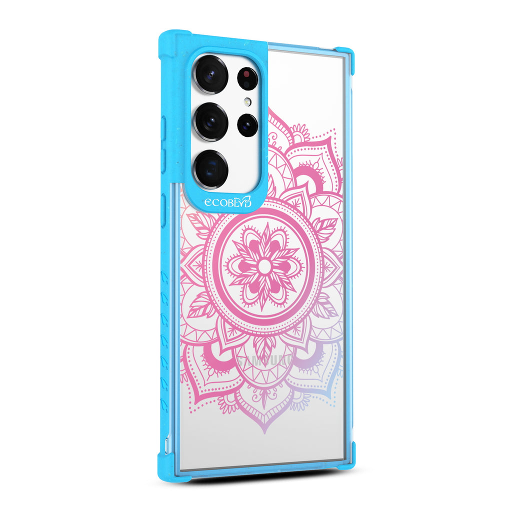 Mandala - Left-side View Of Blue & Clear Eco-Friendly Galaxy S23 Ultra Case