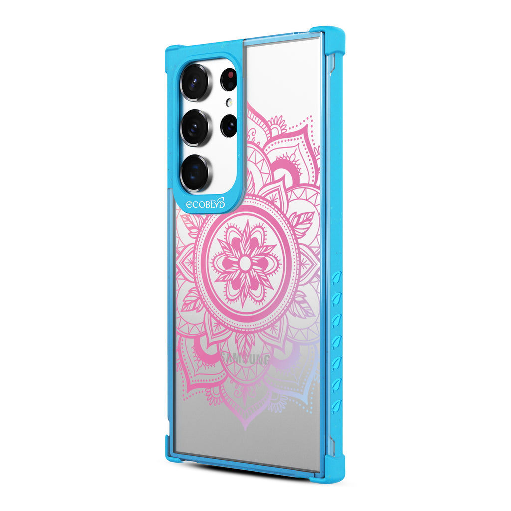 Mandala - Right-side View Of Blue & Clear Eco-Friendly Galaxy S23 Ultra Case