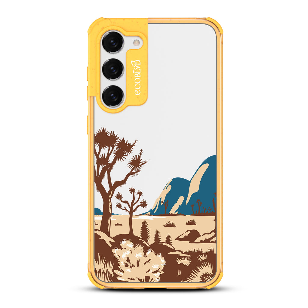 Joshua Tree - Yellow Eco-Friendly Galaxy S23 Case With Minimalist Joshua Tree Desert Landscape On A Clear Back