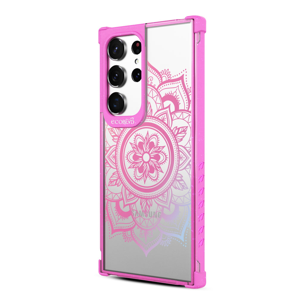 Mandala - Right-side View Of Pink & Clear Eco-Friendly Galaxy S23 Ultra Case