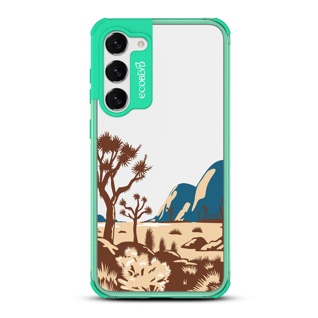 Joshua Tree - Green Eco-Friendly Galaxy S23 Case With Minimalist Joshua Tree Desert Landscape On A Clear Back