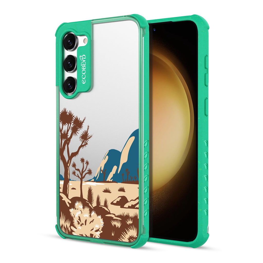 Joshua Tree - Back View Of Green & Clear Eco-Friendly Galaxy S23 Case & A Front View Of The Screen