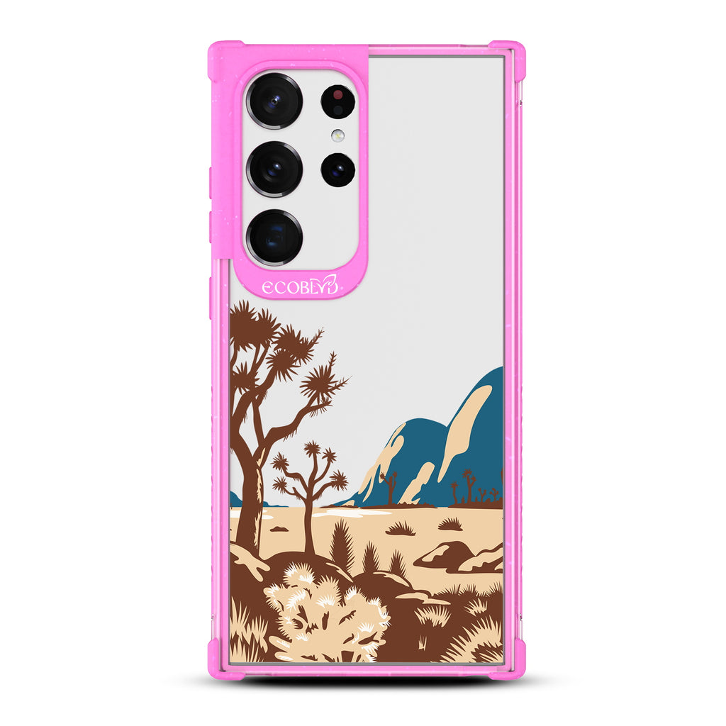 Joshua Tree - Pink Eco-Friendly Galaxy S23 Ultra Case With Minimalist Joshua Tree Desert Landscape On A Clear Back