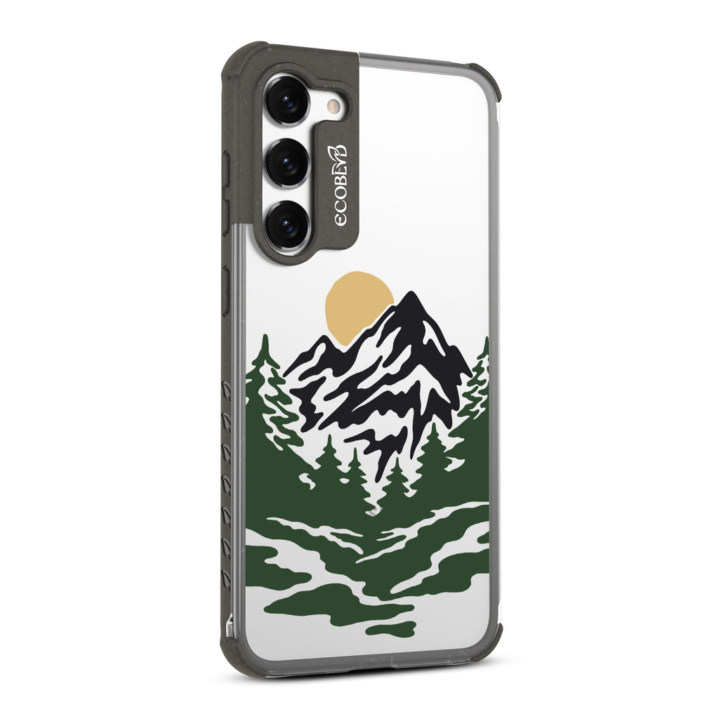 Mountains - Left-side View Of Black & Clear Eco-Friendly Galaxy S23 Case