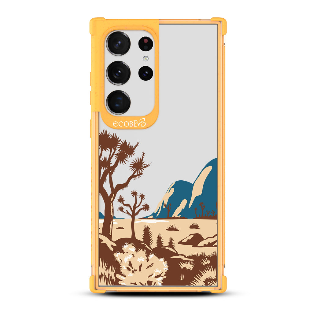Joshua Tree - Yellow Eco-Friendly Galaxy S23 Ultra Case With Minimalist Joshua Tree Desert Landscape On A Clear Back