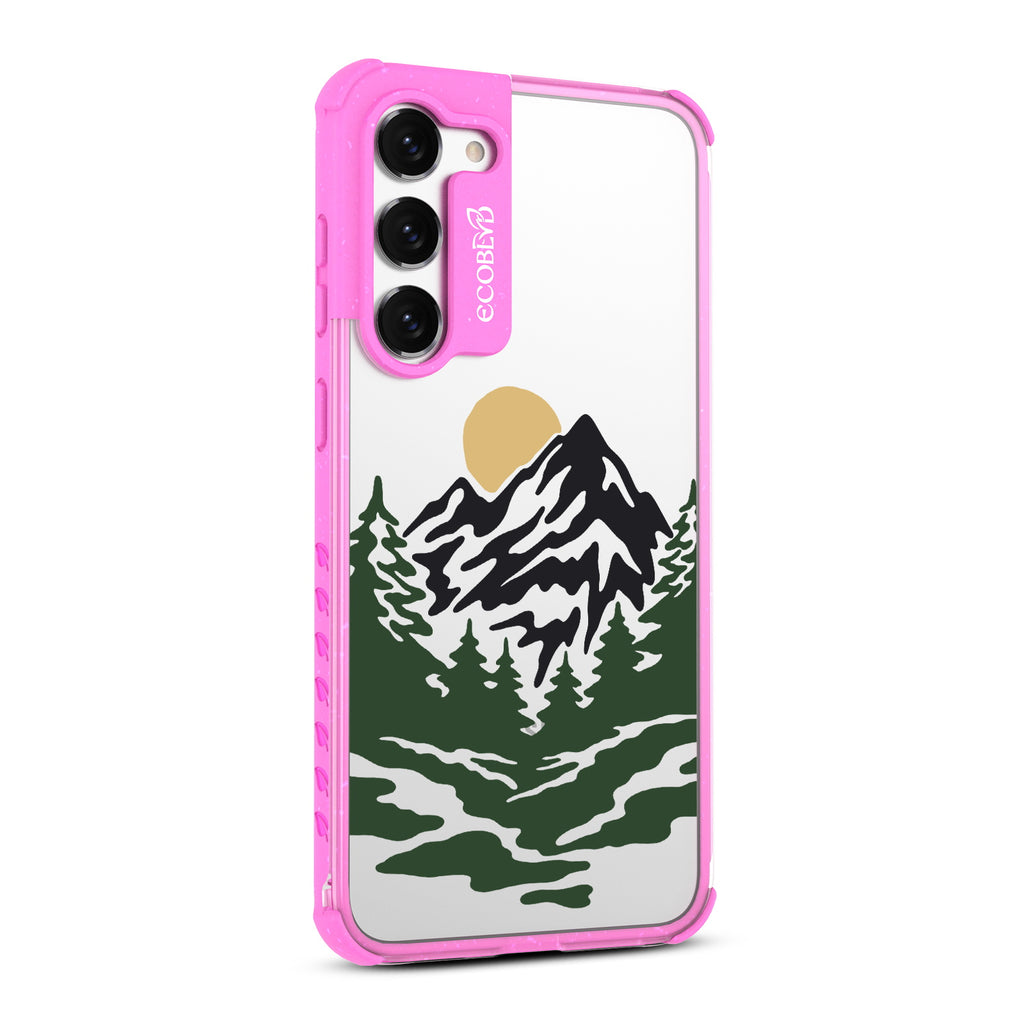 Mountains - Left-side View Of Pink & Clear Eco-Friendly Galaxy S23 Case