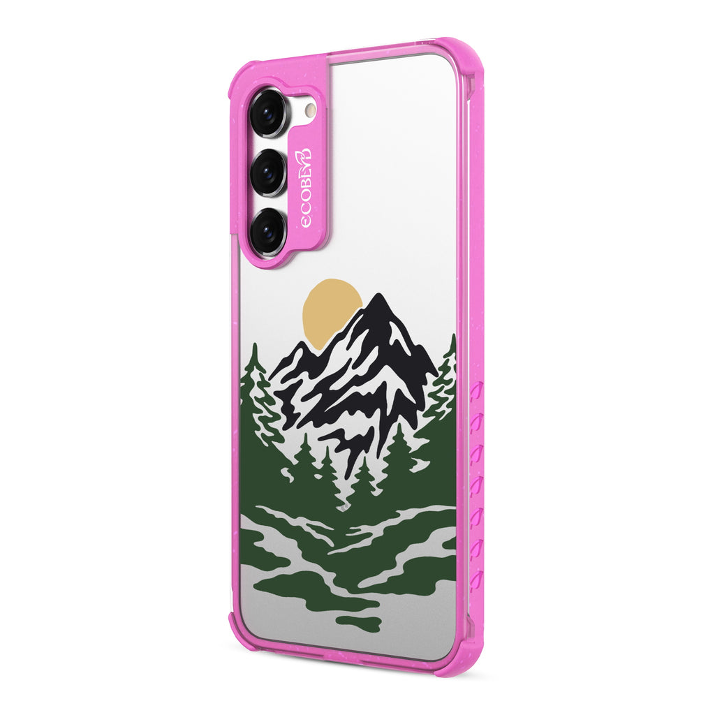Mountains - Right-side View Of Pink & Clear Eco-Friendly Galaxy S23 Case