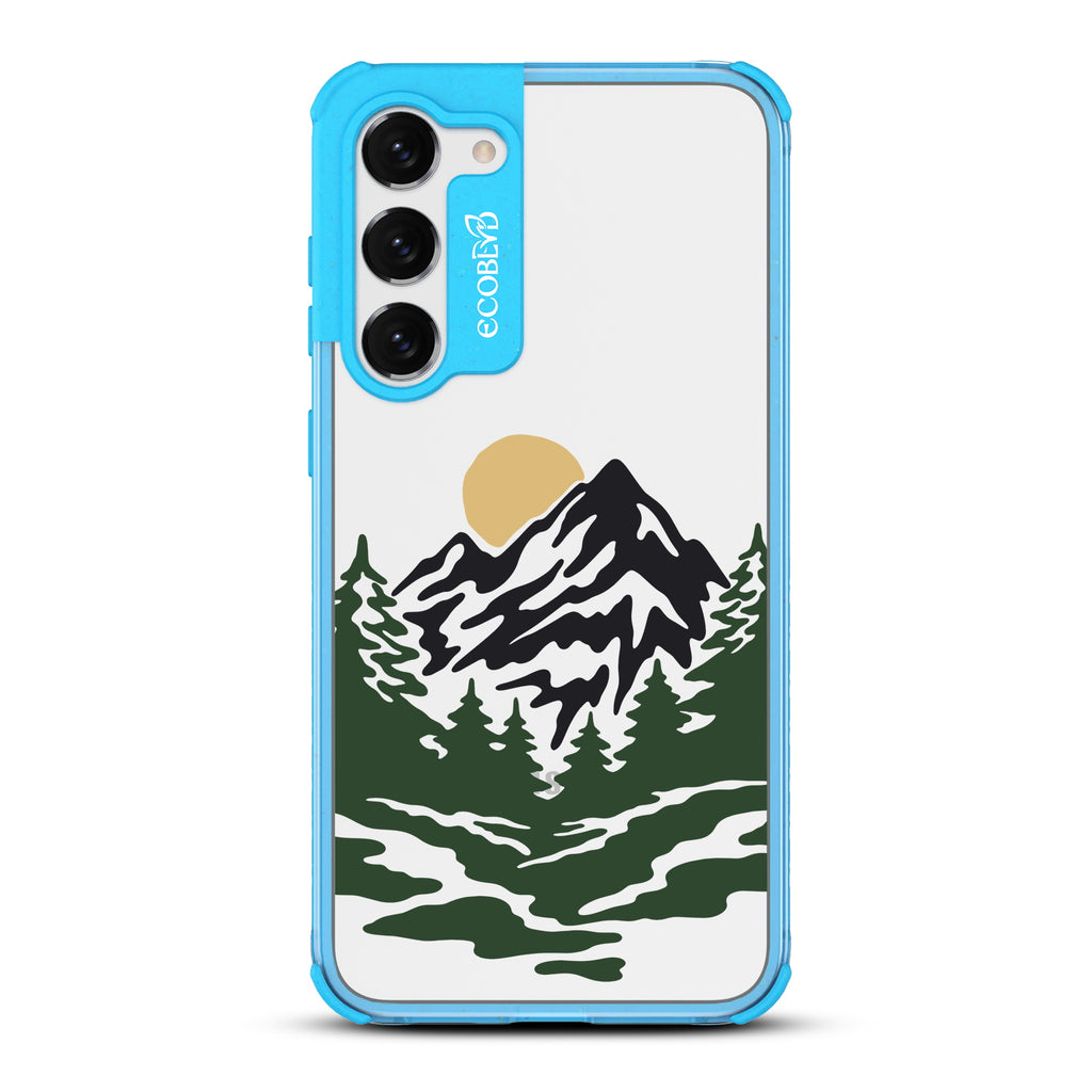 Mountains - Blue Eco-Friendly Galaxy S23 Case With A Minimalist Moonlit Mountain Landscape On A Clear Back