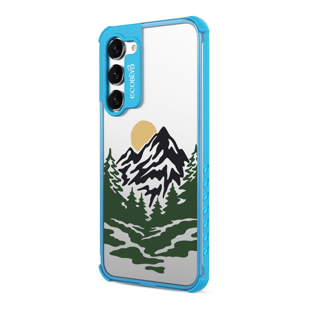 Mountains - Right-side View Of Blue & Clear Eco-Friendly Galaxy S23 Case