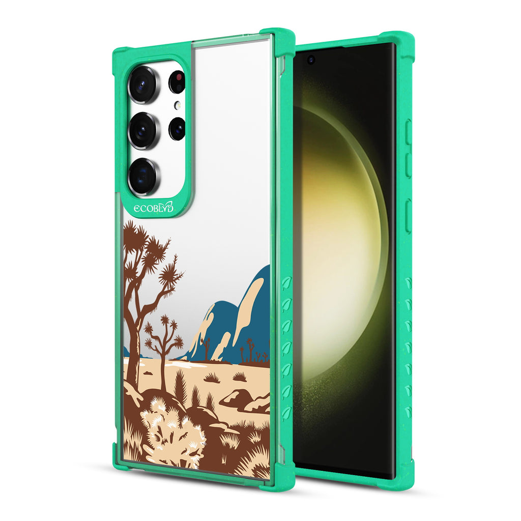 Joshua Tree - Back View Of Green & Clear Eco-Friendly Galaxy S23 Ultra Case & A Front View Of The Screen