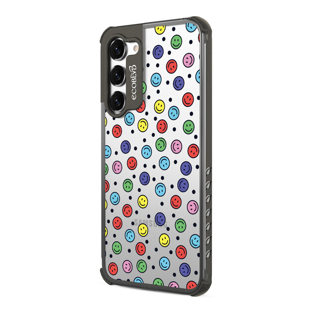All Smiles - Right-side View Of Black & Clear Eco-Friendly Galaxy S23 Case