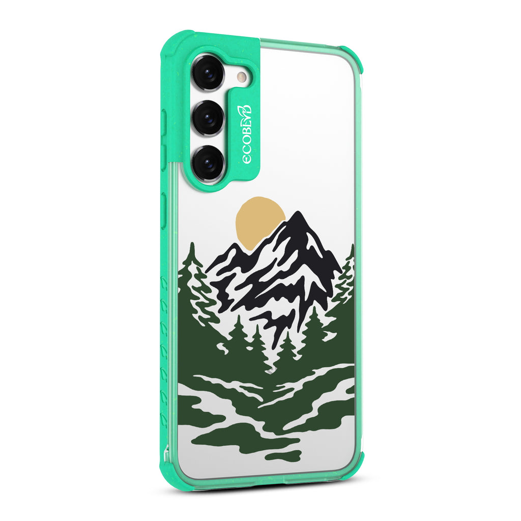Mountains - Left-side View Of Green & Clear Eco-Friendly Galaxy S23 Case