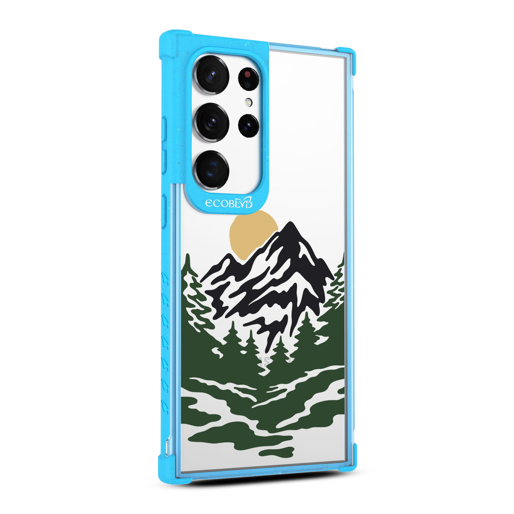 Mountains - Left-side View Of Blue & Clear Eco-Friendly Galaxy S23 Ultra Case