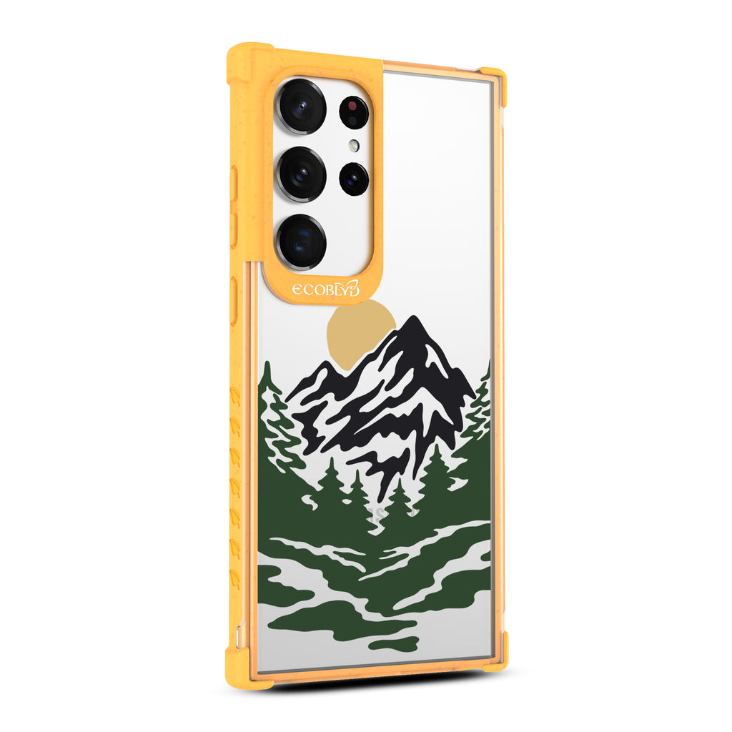 Mountains - Left-side View Of Yellow & Clear Eco-Friendly Galaxy S23 Ultra Case