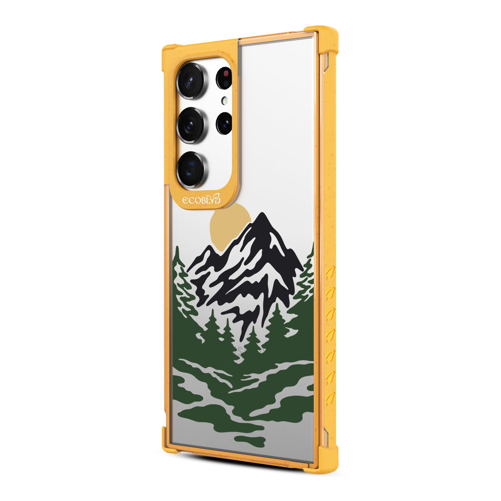 Mountains - Right-side View Of Yellow & Clear Eco-Friendly Galaxy S23 Ultra Case