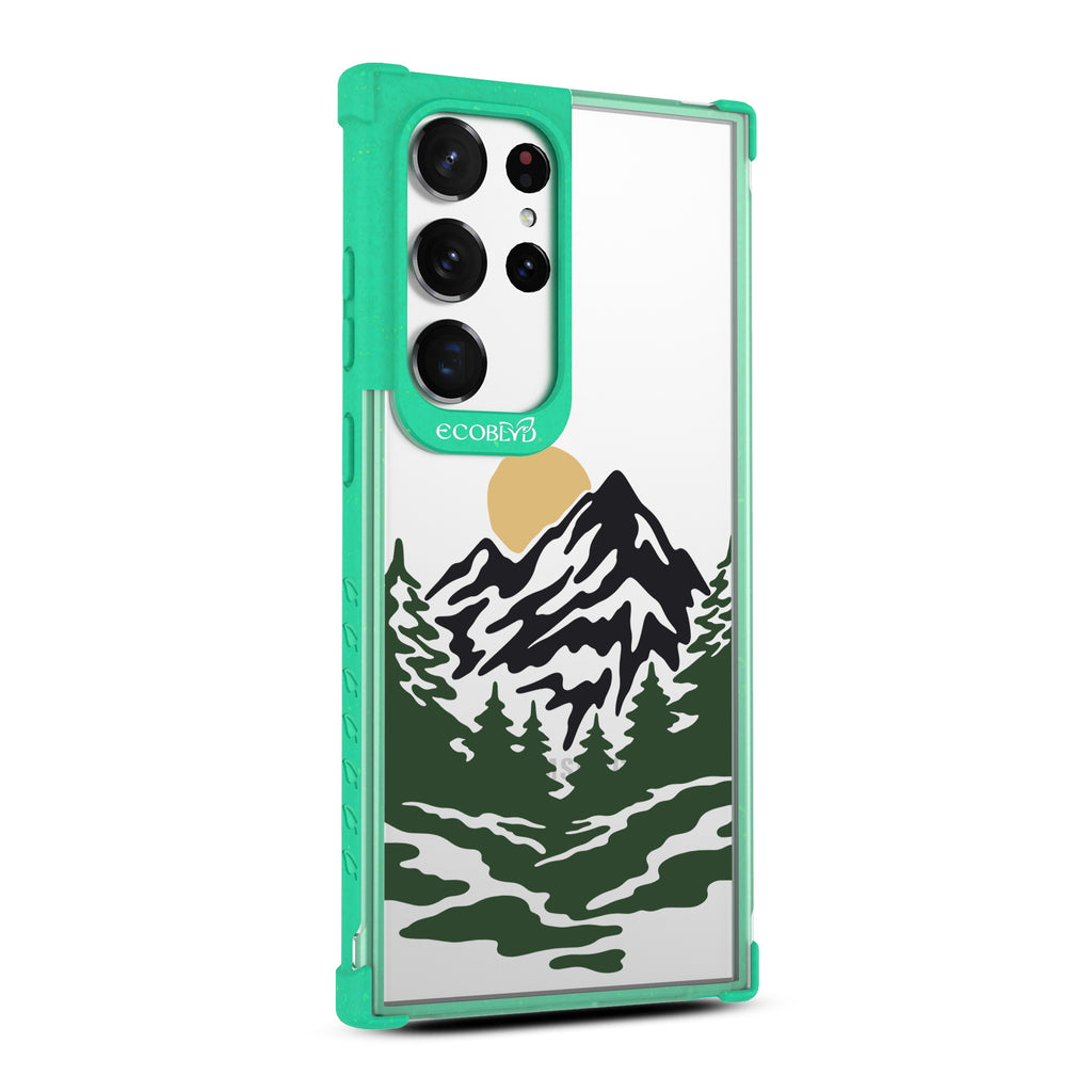 Mountains - Left-side View Of Green & Clear Eco-Friendly Galaxy S23 Ultra Case