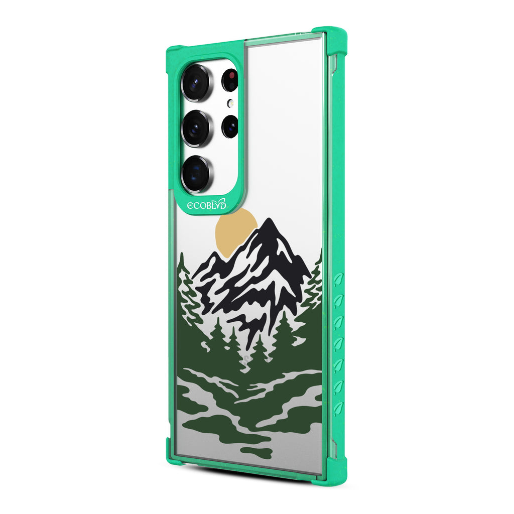 Mountains - Right-side View Of Green & Clear Eco-Friendly Galaxy S23 Ultra Case