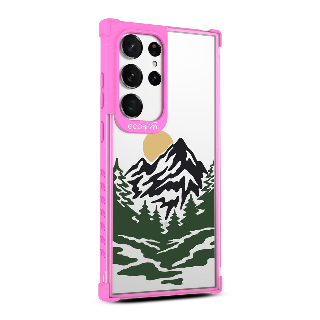 Mountains - Left-side View Of Pink & Clear Eco-Friendly Galaxy S23 Ultra Case