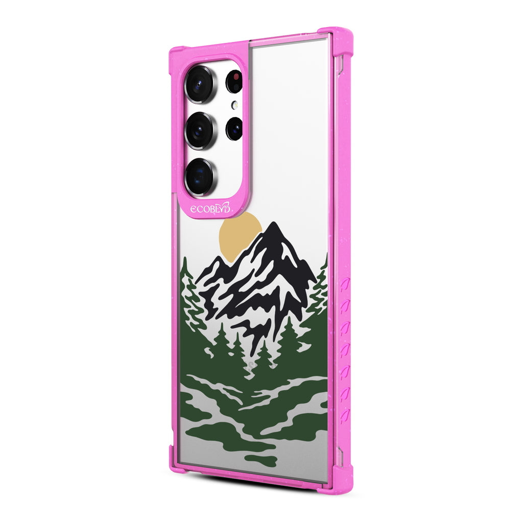 Mountains - Right-side View Of Pink & Clear Eco-Friendly Galaxy S23 Ultra Case