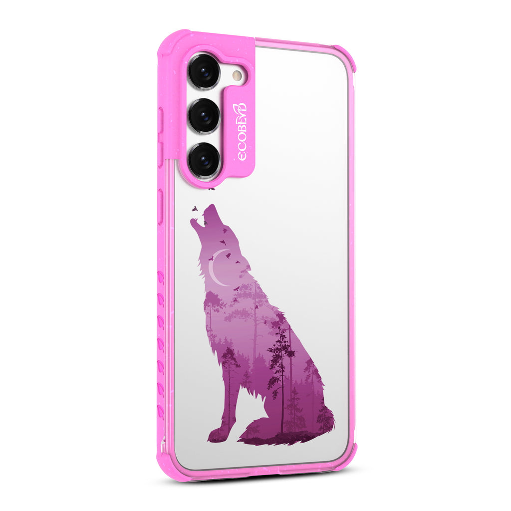 Howl at the Moon - Left-side View Of Pink & Clear Eco-Friendly Galaxy S23 Plus Case