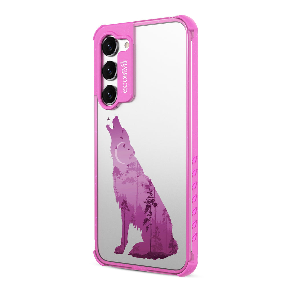 Howl at the Moon- Right-side View Of Pink & Clear Eco-Friendly Galaxy S23 Case